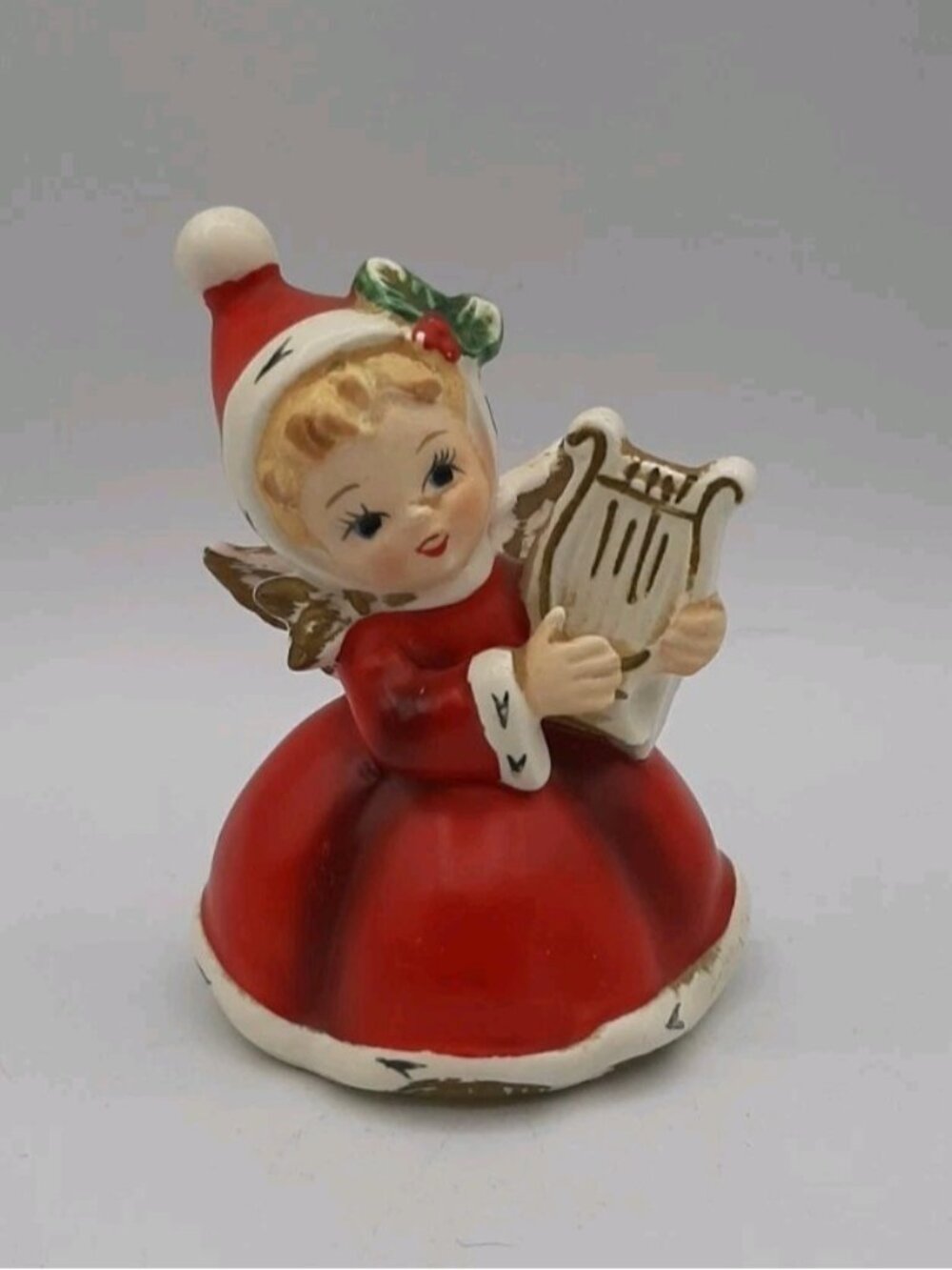 Vintage Napco Christmas Angel Girl Figurine With Harp Great Shape 7258